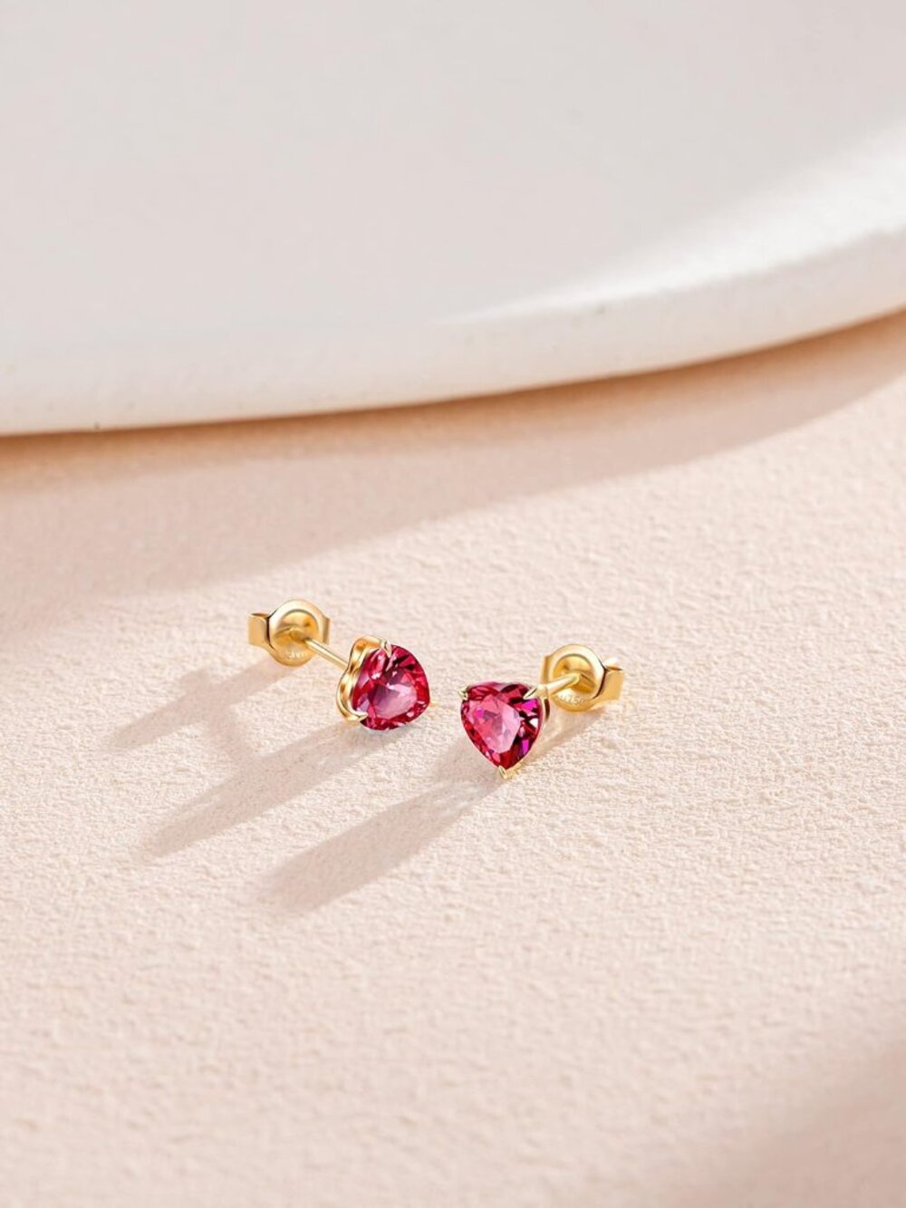 14k Gold Birthstone Heart Stud Earrings - Ruby Gemstone For Women & Moms View 5
